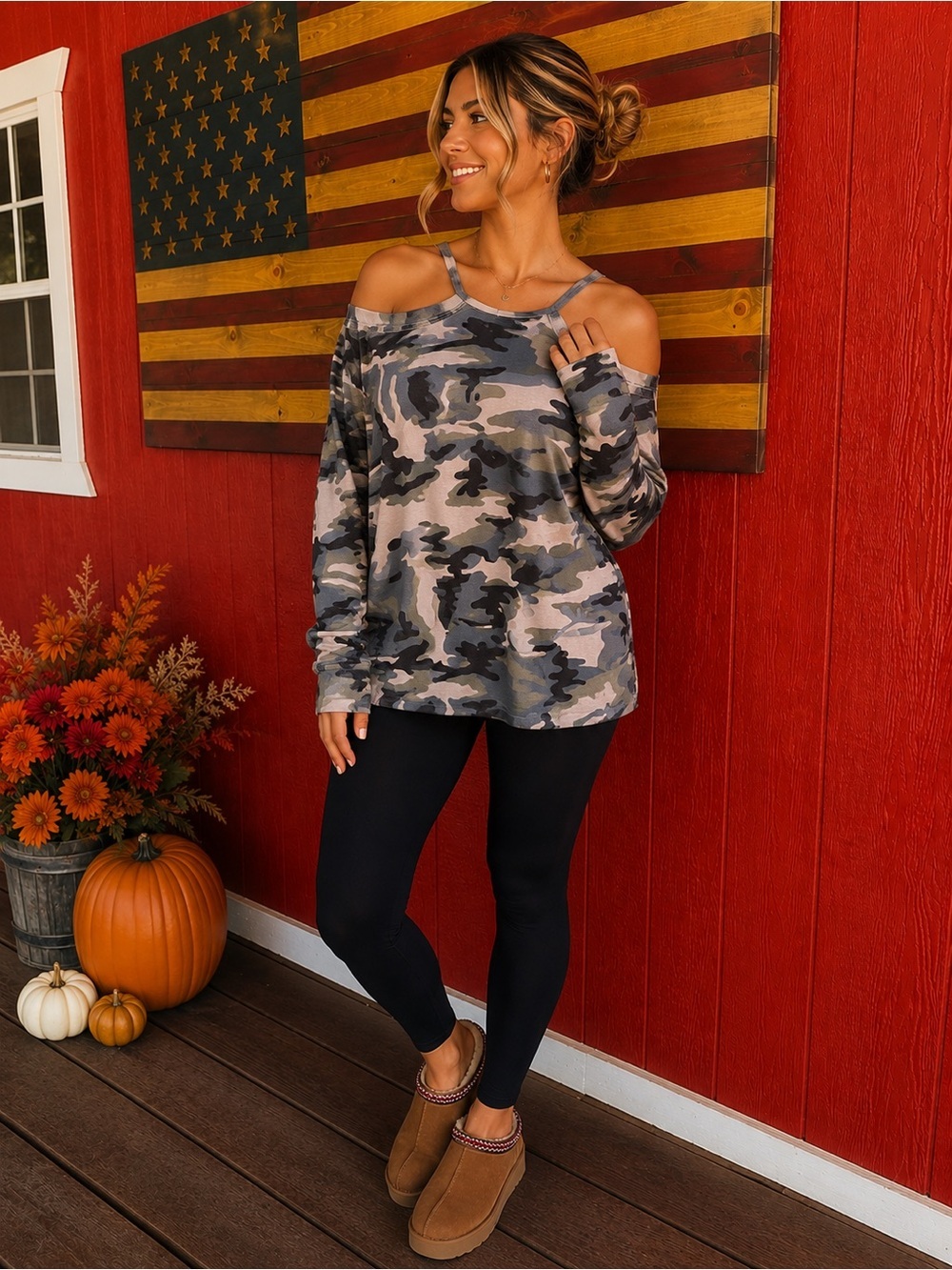 Women's Cold-Shoulder Camo Tank Top - Olive